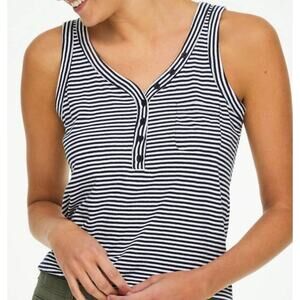 NEW LOFT black white Striped Tank with Buttons v-neck sleeveless top sz S prepy